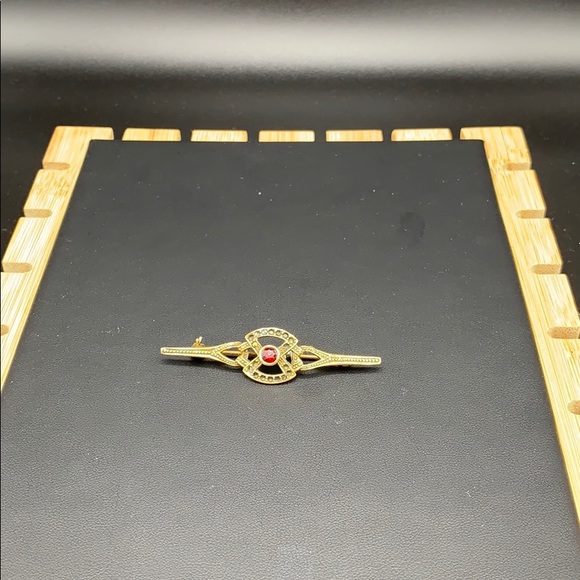 Gold over Silver Jewelry - Gold over Silver Marcasite brooch $75 w/ Ruby